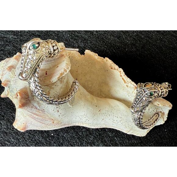 JOHN HARDY Jai Naga Dragon Hoop Earrings | 925 14K accent | Green Gemstone Eyes - Picture 9 of 10